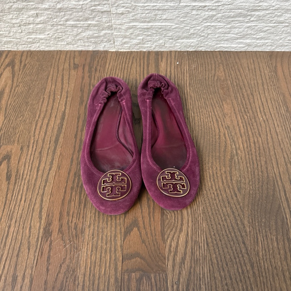 Tory Burch Suede Burgundy Ballet Flats Size 38 Good Condition